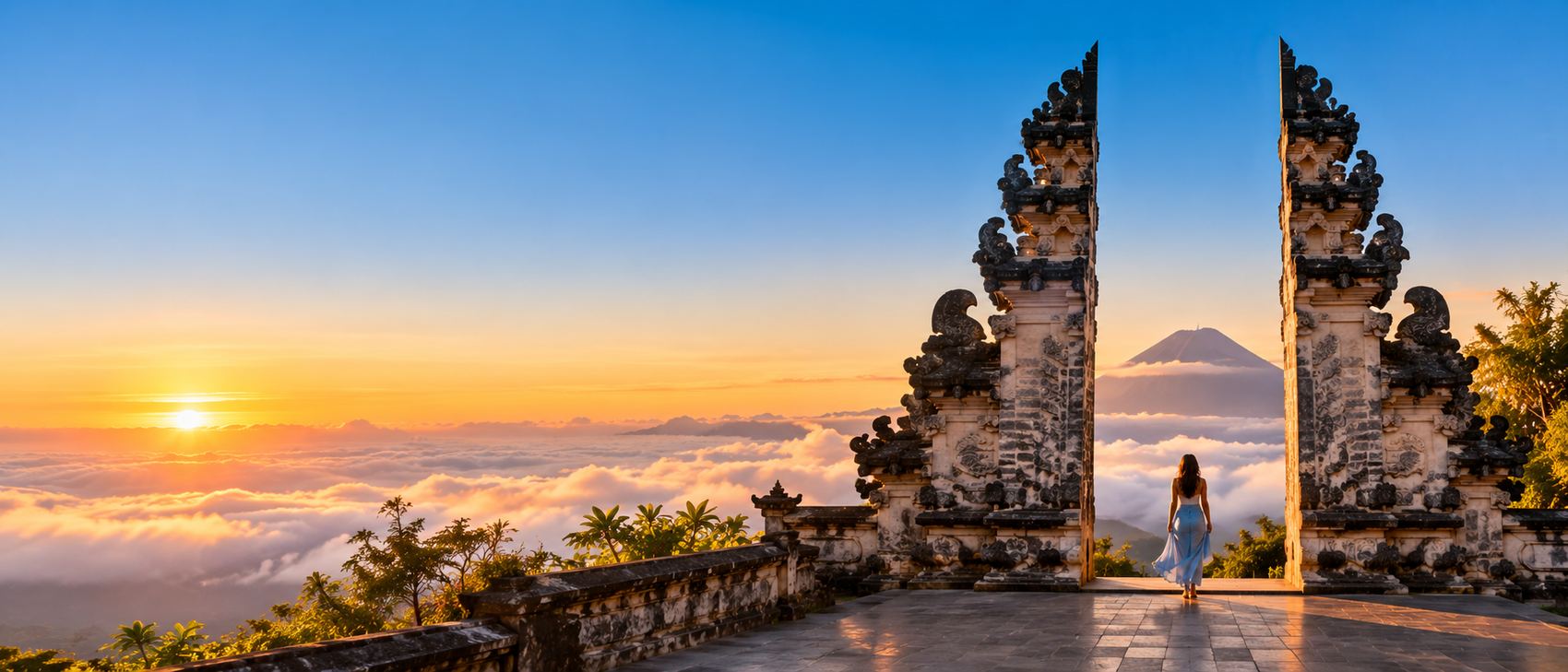 Bali temple gates at sunrise